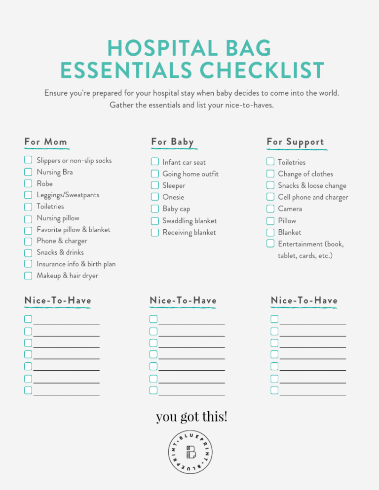 Hospital Bag Essentials Checklist—Blueprint Baby Registry